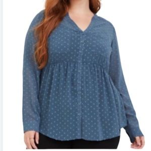 Torrid - Emma Dusty Blue Swiss Dot Babydoll Tunic - Size 1